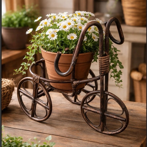 Other - Vintage Handmade Bamboo Wicker Tricycle Plant Stand/Decor